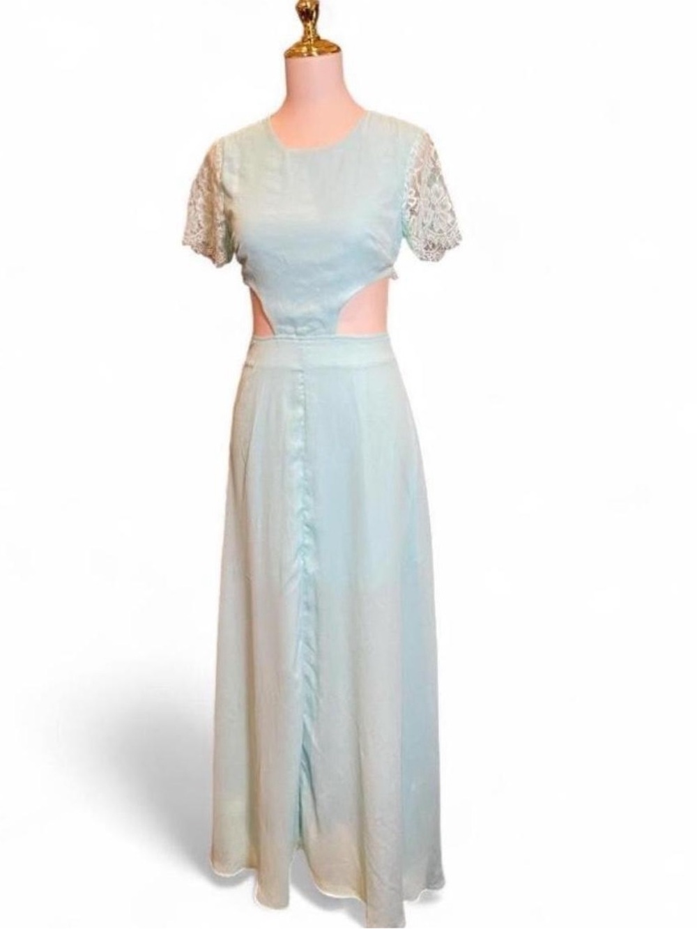 Forever 21 Light Blue Lace Sleeve Cutout Maxi Dress